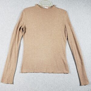 ZARA Tan Ribbed Mock Neck Long Sleve Top S Soft Academia Minimalist Neutral Knit